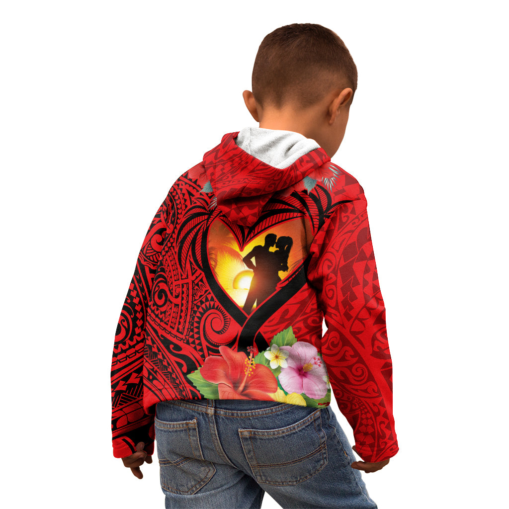 Hawaii Valentine Day Kid Hoodie Couple on Beach mix Hibiscus and Polynesian Tattoo LT03 - Polynesian Pride