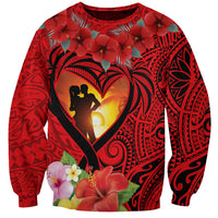 Hawaii Valentine Day Sweatshirt Couple on Beach mix Hibiscus and Polynesian Tattoo LT03 Unisex Red - Polynesian Pride