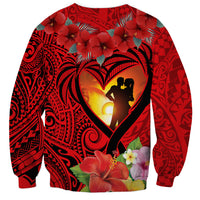 Hawaii Valentine Day Sweatshirt Couple on Beach mix Hibiscus and Polynesian Tattoo LT03 - Polynesian Pride