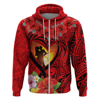 Hawaii Valentine Day Zip Hoodie Couple on Beach mix Hibiscus and Polynesian Tattoo LT03 Zip Hoodie Red - Polynesian Pride