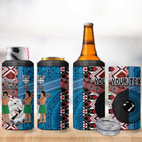 Personalised Aotearoa and Fiji Together 4 in 1 Can Cooler Tumbler Melanesian Warrior and Koru - Taniko with Hibiscus Tapa Pattern LT03 - Polynesian Pride