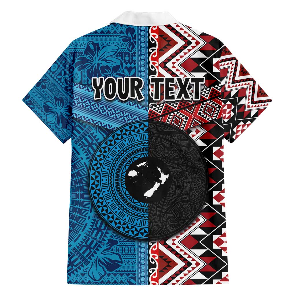Personalised Aotearoa and Fiji Together Family Matching Long Sleeve Bodycon Dress and Hawaiian Shirt Melanesian Warrior and Koru - Taniko with Hibiscus Tapa Pattern LT03 - Polynesian Pride