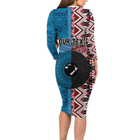 Personalised Aotearoa and Fiji Together Family Matching Long Sleeve Bodycon Dress and Hawaiian Shirt Melanesian Warrior and Koru - Taniko with Hibiscus Tapa Pattern LT03 - Polynesian Pride