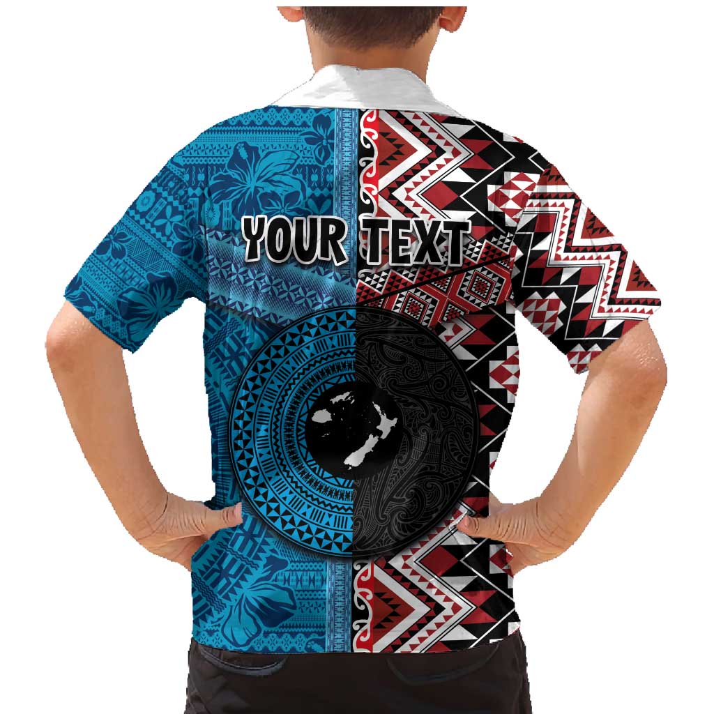 Personalised Aotearoa and Fiji Together Family Matching Mermaid Dress and Hawaiian Shirt Melanesian Warrior and Koru - Taniko with Hibiscus Tapa Pattern LT03 - Polynesian Pride