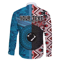 Personalised Aotearoa and Fiji Together Family Matching Off Shoulder Maxi Dress and Hawaiian Shirt Melanesian Warrior and Koru - Taniko with Hibiscus Tapa Pattern