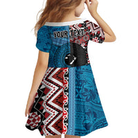 Personalised Aotearoa and Fiji Together Family Matching Summer Maxi Dress and Hawaiian Shirt Melanesian Warrior and Koru - Taniko with Hibiscus Tapa Pattern LT03 - Polynesian Pride