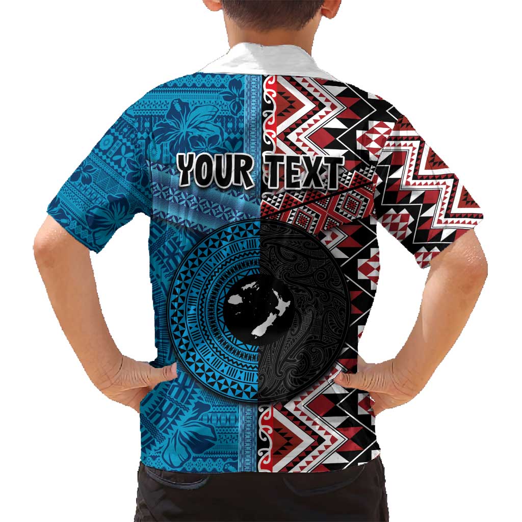 Personalised Aotearoa and Fiji Together Family Matching Tank Maxi Dress and Hawaiian Shirt Melanesian Warrior and Koru - Taniko with Hibiscus Tapa Pattern LT03 - Polynesian Pride