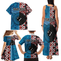 Personalised Aotearoa and Fiji Together Family Matching Tank Maxi Dress and Hawaiian Shirt Melanesian Warrior and Koru - Taniko with Hibiscus Tapa Pattern LT03 - Polynesian Pride