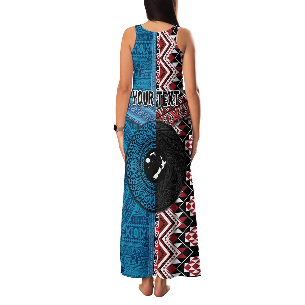 Personalised Aotearoa and Fiji Together Family Matching Tank Maxi Dress and Hawaiian Shirt Melanesian Warrior and Koru - Taniko with Hibiscus Tapa Pattern LT03 - Polynesian Pride