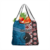 Personalised Aotearoa and Fiji Together Grocery Bag Melanesian Warrior and Koru - Taniko with Hibiscus Tapa Pattern LT03 1-pack One Size Blue - Polynesian Pride