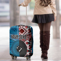 Personalised Aotearoa and Fiji Together Luggage Cover Melanesian Warrior and Koru - Taniko with Hibiscus Tapa Pattern