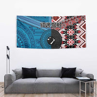Personalised Aotearoa and Fiji Together Tapestry Melanesian Warrior and Koru - Taniko with Hibiscus Tapa Pattern