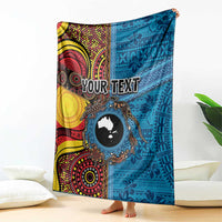 Personalised Australia and Fiji Together Blanket Tribal Palm Tree with Tapa and Aboriginal Animals Half Style