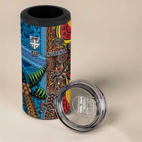 Personalised Australia and Fiji Together 4 in 1 Can Cooler Tumbler Tribal Palm Tree with Tapa and Aboriginal Animals Half Style LT03 - Polynesian Pride