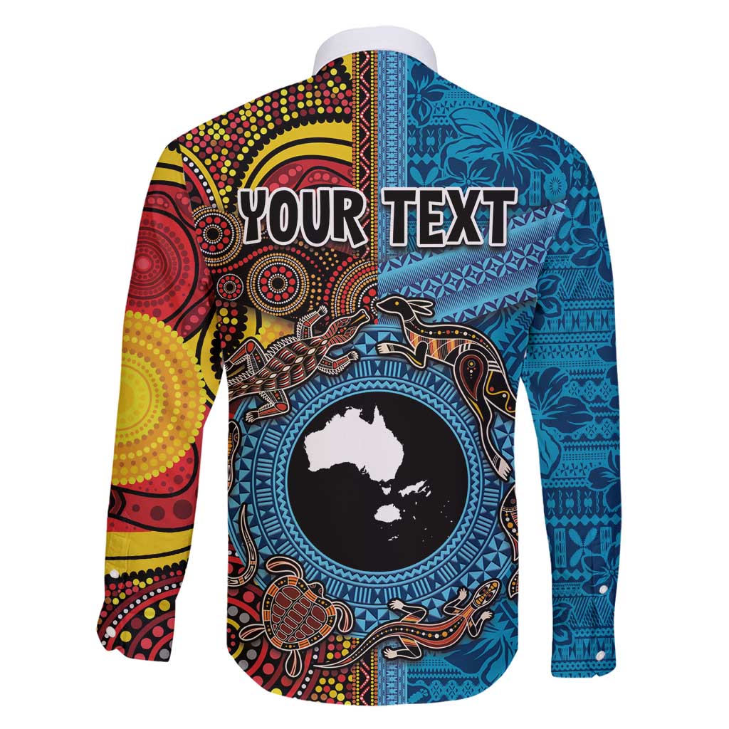 Personalised Australia and Fiji Together Family Matching Puletasi and Hawaiian Shirt Tribal Palm Tree with Tapa and Aboriginal Animals Half Style LT03 - Polynesian Pride