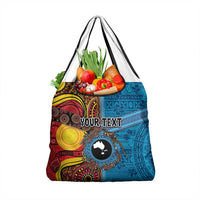 Personalised Australia and Fiji Together Grocery Bag Tribal Palm Tree with Tapa and Aboriginal Animals Half Style