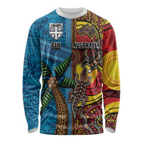 Personalised Australia and Fiji Together Long Sleeve Shirt Tribal Palm Tree with Tapa and Aboriginal Animals Half Style