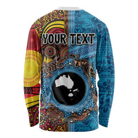 Personalised Australia and Fiji Together Long Sleeve Shirt Tribal Palm Tree with Tapa and Aboriginal Animals Half Style