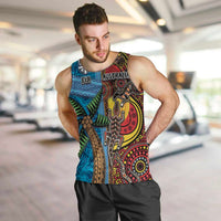 Personalised Australia and Fiji Together Men Tank Top Tribal Palm Tree with Tapa and Aboriginal Animals Half Style