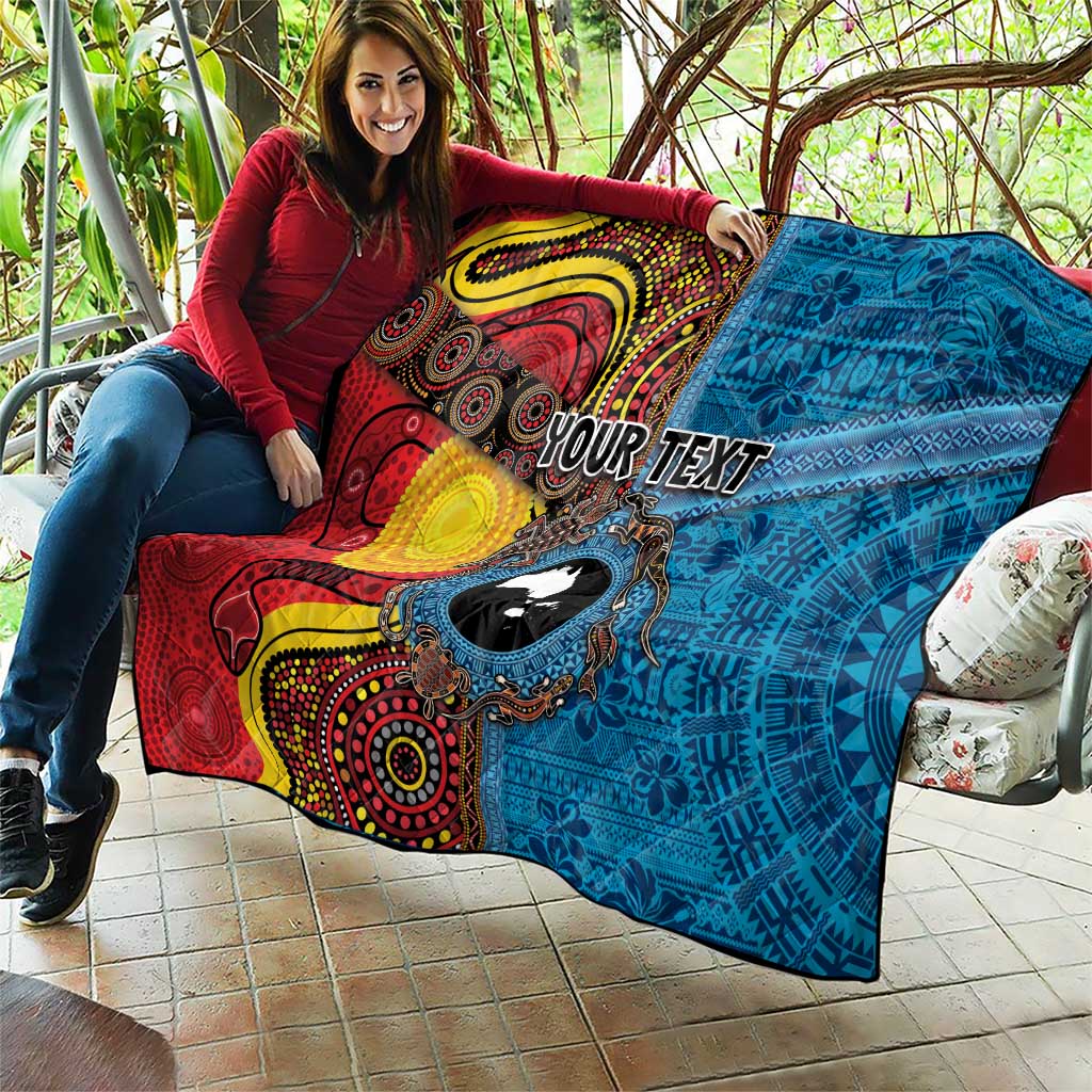 Personalised Australia and Fiji Together Quilt Tribal Palm Tree with Tapa and Aboriginal Animals Half Style
