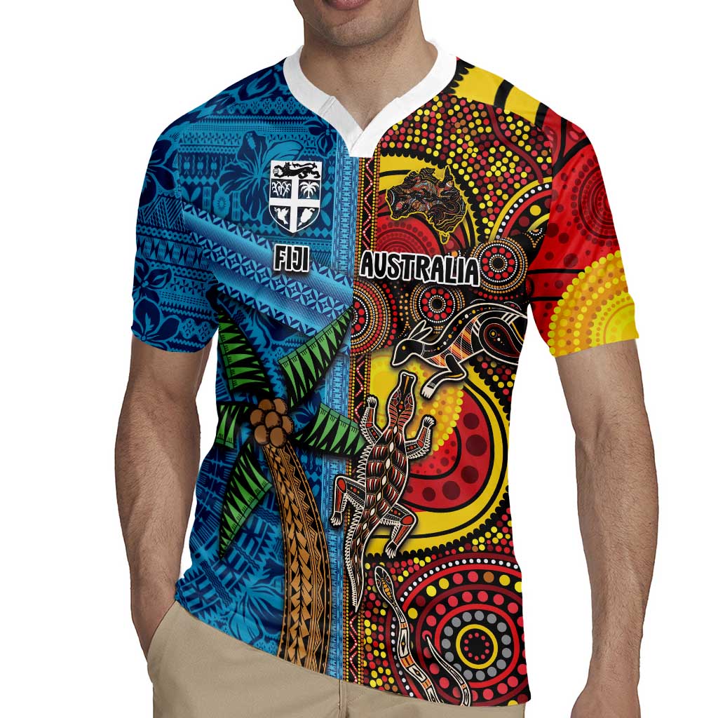 Personalised Australia and Fiji Together Rugby Jersey Tribal Palm Tree with Tapa and Aboriginal Animals Half Style LT03 - Polynesian Pride