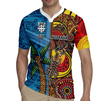Personalised Australia and Fiji Together Rugby Jersey Tribal Palm Tree with Tapa and Aboriginal Animals Half Style LT03 - Polynesian Pride