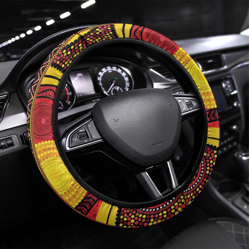 Australia and Fiji Together Steering Wheel Cover Tribal Palm Tree with Tapa and Aboriginal Animals Half Style