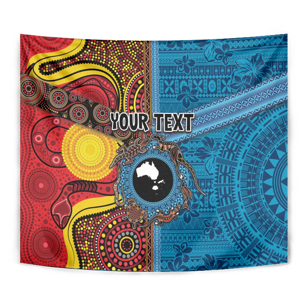 Personalised Australia and Fiji Together Tapestry Tribal Palm Tree with Tapa and Aboriginal Animals Half Style