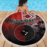 Personalised Aotearoa and Tonga Together Beach Blanket Manaia and Tongan Tribal Cross - Taniko and Ngatu Art Tattoo