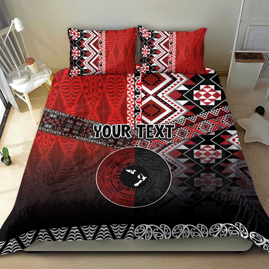 Personalised Aotearoa and Tonga Together Bedding Set Manaia and Tongan Tribal Cross - Taniko and Ngatu Art Tattoo