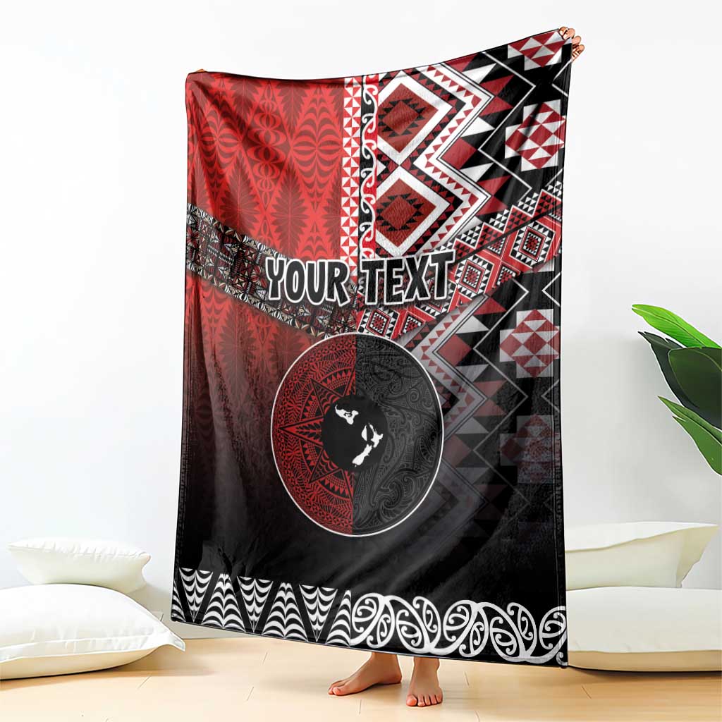 Personalised Aotearoa and Tonga Together Blanket Manaia and Tongan Tribal Cross - Taniko and Ngatu Art Tattoo