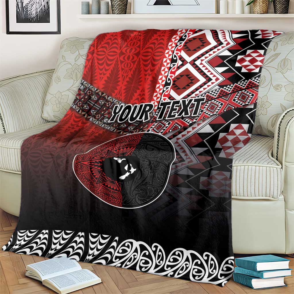 Personalised Aotearoa and Tonga Together Blanket Manaia and Tongan Tribal Cross - Taniko and Ngatu Art Tattoo
