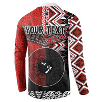 Personalised Aotearoa and Tonga Together Button Sweatshirt Manaia and Tongan Tribal Cross - Taniko and Ngatu Art Tattoo