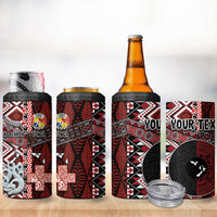 Personalised Aotearoa and Tonga Together 4 in 1 Can Cooler Tumbler Manaia and Tongan Tribal Cross - Taniko and Ngatu Art Tattoo LT03 - Polynesian Pride