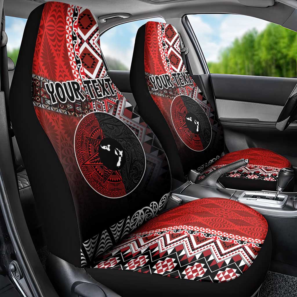 Personalised Aotearoa and Tonga Together Car Seat Cover Manaia and Tongan Tribal Cross - Taniko and Ngatu Art Tattoo