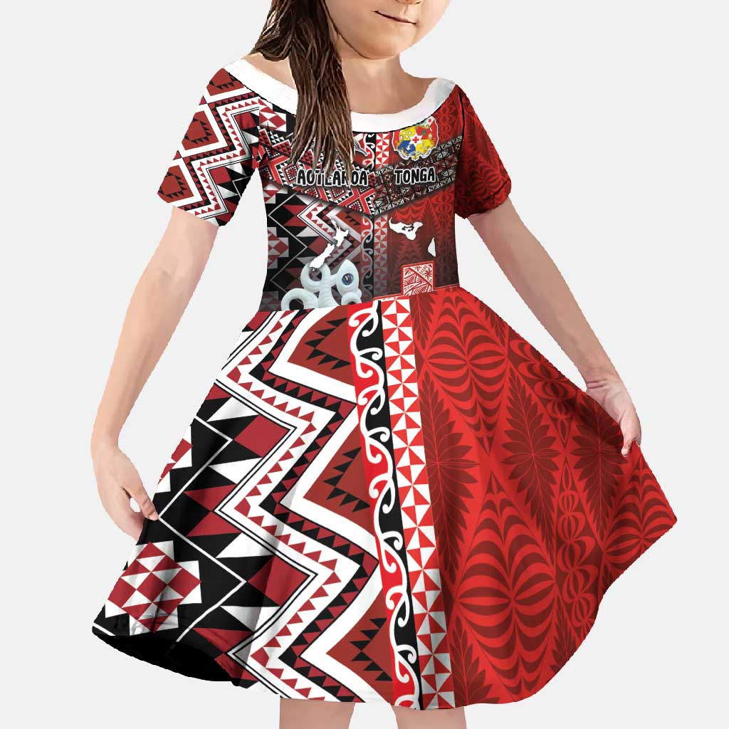 Personalised Aotearoa and Tonga Together Family Matching Mermaid Dress and Hawaiian Shirt Manaia and Tongan Tribal Cross - Taniko and Ngatu Art Tattoo