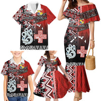 Personalised Aotearoa and Tonga Together Family Matching Mermaid Dress and Hawaiian Shirt Manaia and Tongan Tribal Cross - Taniko and Ngatu Art Tattoo