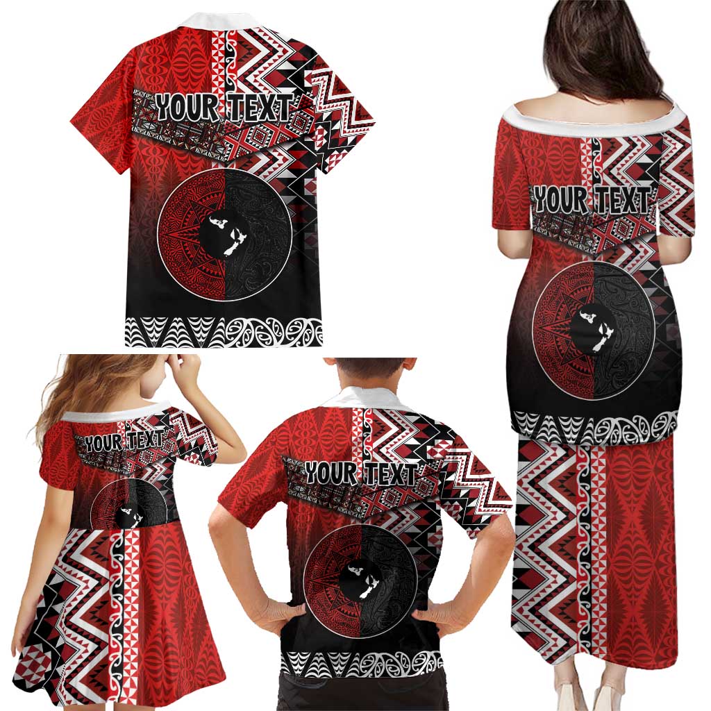 Personalised Aotearoa and Tonga Together Family Matching Puletasi and Hawaiian Shirt Manaia and Tongan Tribal Cross - Taniko and Ngatu Art Tattoo
