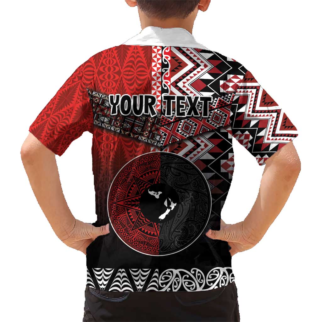 Personalised Aotearoa and Tonga Together Family Matching Short Sleeve Bodycon Dress and Hawaiian Shirt Manaia and Tongan Tribal Cross - Taniko and Ngatu Art Tattoo