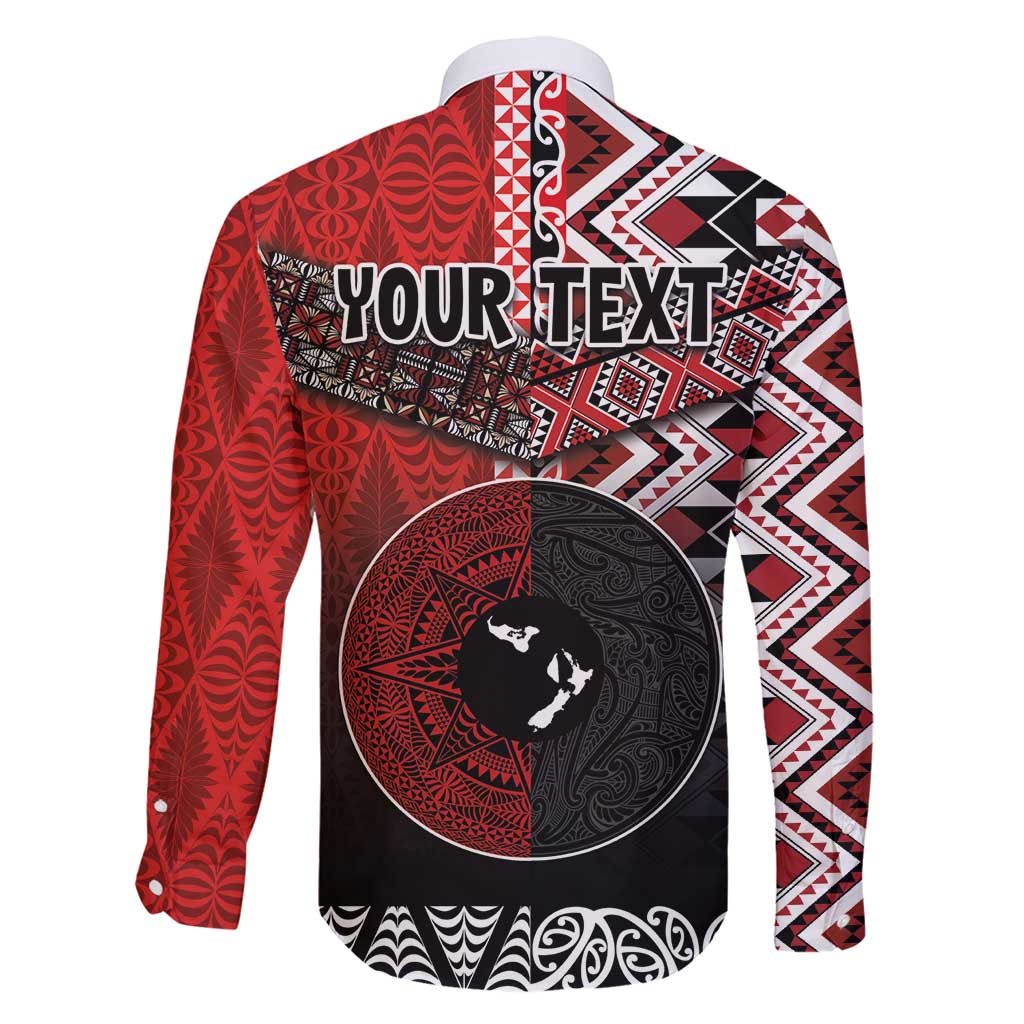 Personalised Aotearoa and Tonga Together Family Matching Short Sleeve Bodycon Dress and Hawaiian Shirt Manaia and Tongan Tribal Cross - Taniko and Ngatu Art Tattoo