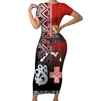 Personalised Aotearoa and Tonga Together Family Matching Short Sleeve Bodycon Dress and Hawaiian Shirt Manaia and Tongan Tribal Cross - Taniko and Ngatu Art Tattoo