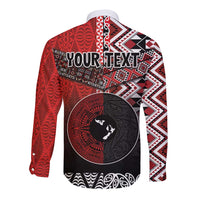 Personalised Aotearoa and Tonga Together Long Sleeve Button Shirt Manaia and Tongan Tribal Cross - Taniko and Ngatu Art Tattoo