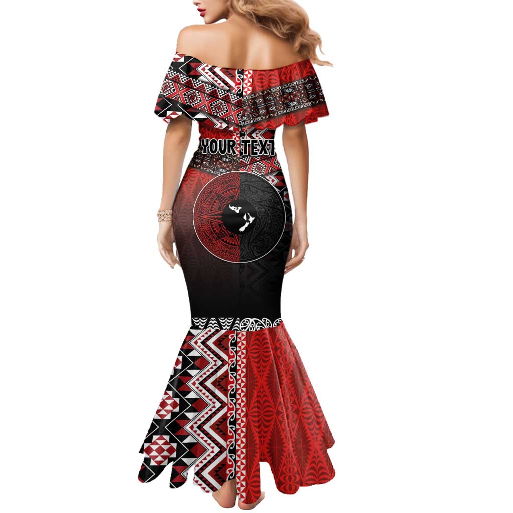 Personalised Aotearoa and Tonga Together Mermaid Dress Manaia and Tongan Tribal Cross - Taniko and Ngatu Art Tattoo
