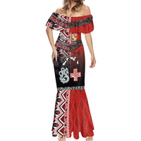 Personalised Aotearoa and Tonga Together Mermaid Dress Manaia and Tongan Tribal Cross - Taniko and Ngatu Art Tattoo