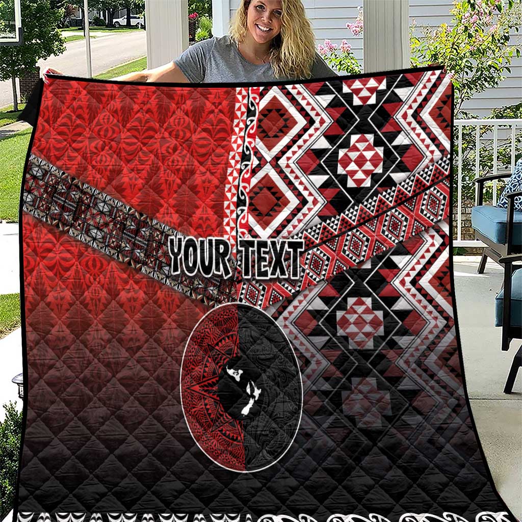 Personalised Aotearoa and Tonga Together Quilt Manaia and Tongan Tribal Cross - Taniko and Ngatu Art Tattoo