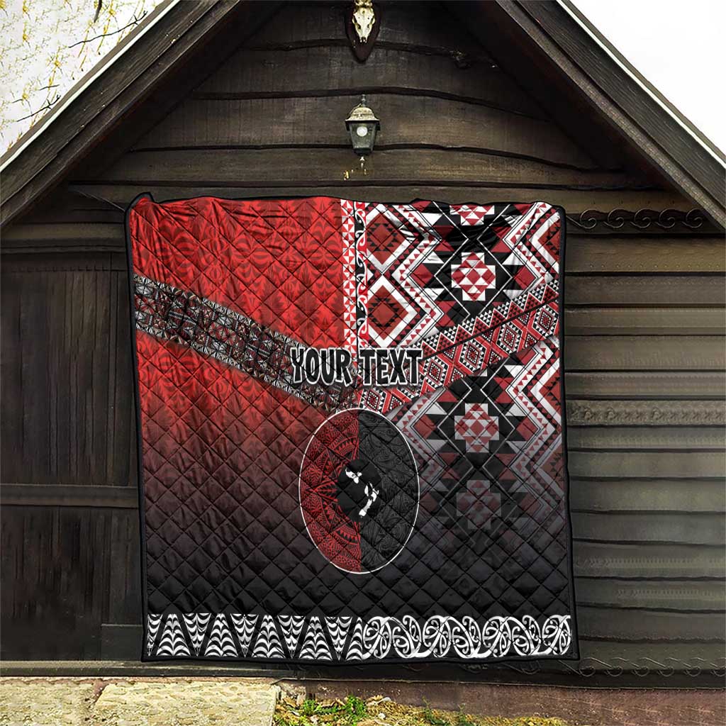 Personalised Aotearoa and Tonga Together Quilt Manaia and Tongan Tribal Cross - Taniko and Ngatu Art Tattoo
