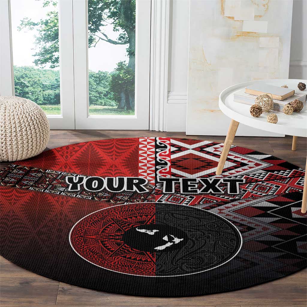 Personalised Aotearoa and Tonga Together Round Carpet Manaia and Tongan Tribal Cross - Taniko and Ngatu Art Tattoo