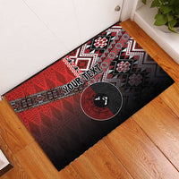 Personalised Aotearoa and Tonga Together Rubber Doormat Manaia and Tongan Tribal Cross - Taniko and Ngatu Art Tattoo