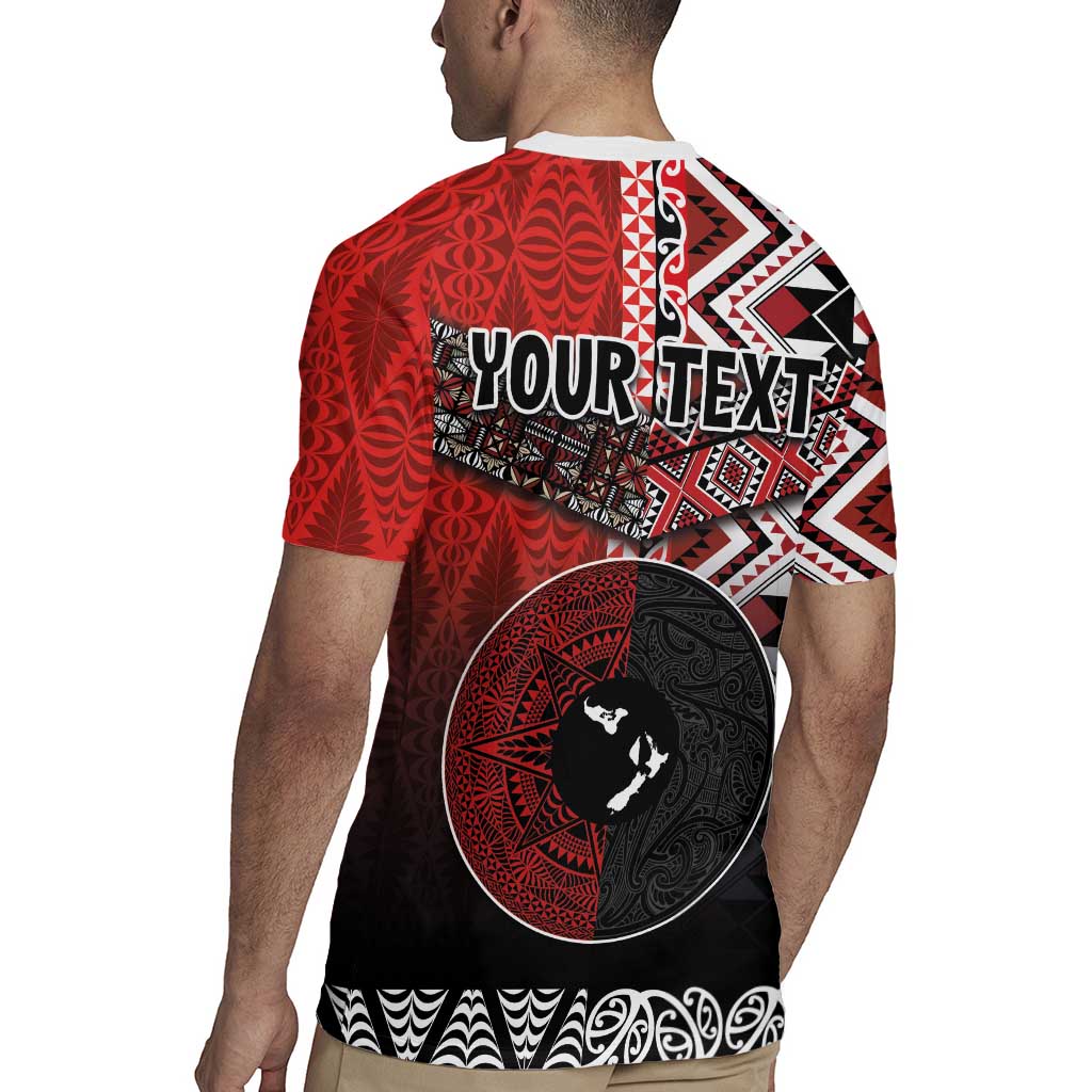 Personalised Aotearoa and Tonga Together Rugby Jersey Manaia and Tongan Tribal Cross - Taniko and Ngatu Art Tattoo