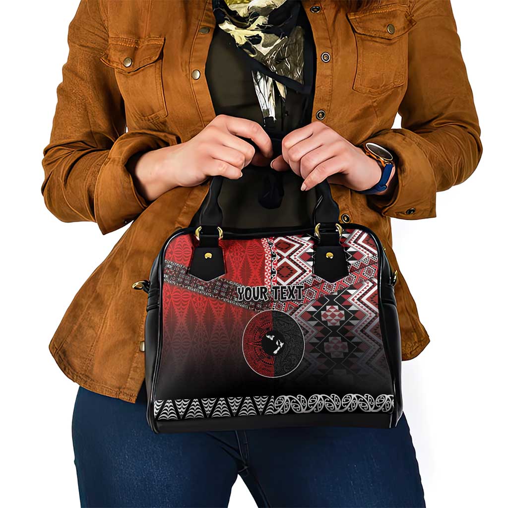 Personalised Aotearoa and Tonga Together Shoulder Handbag Manaia and Tongan Tribal Cross - Taniko and Ngatu Art Tattoo